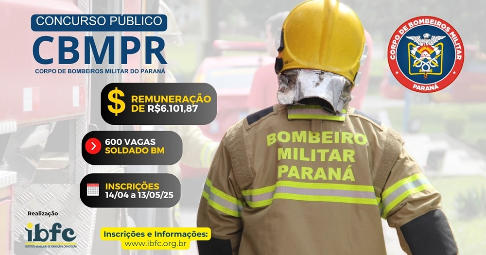 Corpo de Bombeiros Militar abrem inscrições para o Concurso Público para Soldado BMPR 2 Concurso Público para Soldado BMPR