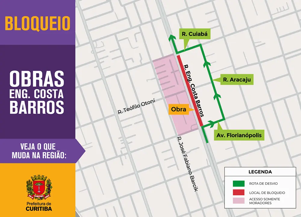 BRT Leste/Oeste causa bloqueio de rua no Cajuru; veja desvios e impactos na mobilidade 1 bloqueio