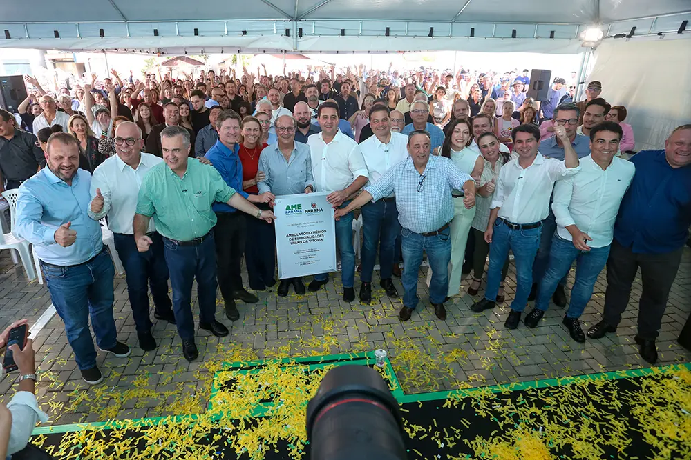 Ratinho Junior inaugura AME e anuncia obras em hospital de União da Vitória 5 Governador Ratinho Junior durante cerimônia de inauguração do AME e assinatura de convênio para obras hospitalares