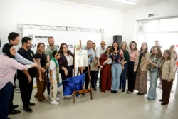 Prefeita Rosa Maria e autoridades municipais durante a solenidade de inauguração da nova sede do Cmei Rosi Galvão