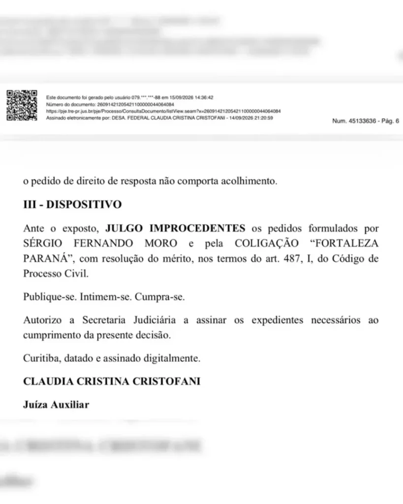 Moro Justiça Eleitoral rejeita pedido do PL e mantém propaganda sobre voto de Moro em Dino
